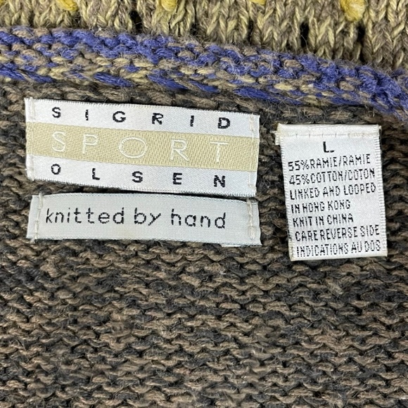 Sigrid Olsen Vintage 90s Hand Knit Cardigan Size L Button Front Beaded Sweater - Picture 11 of 12